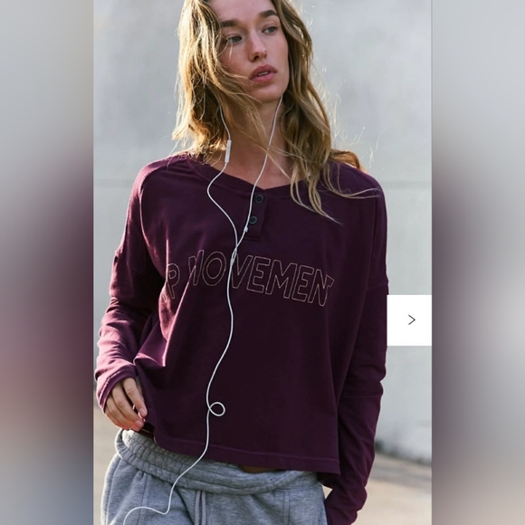 American Apparel Tops - Free People Movement Plum Now Or Never Henley Sweatshirt*L * NWT